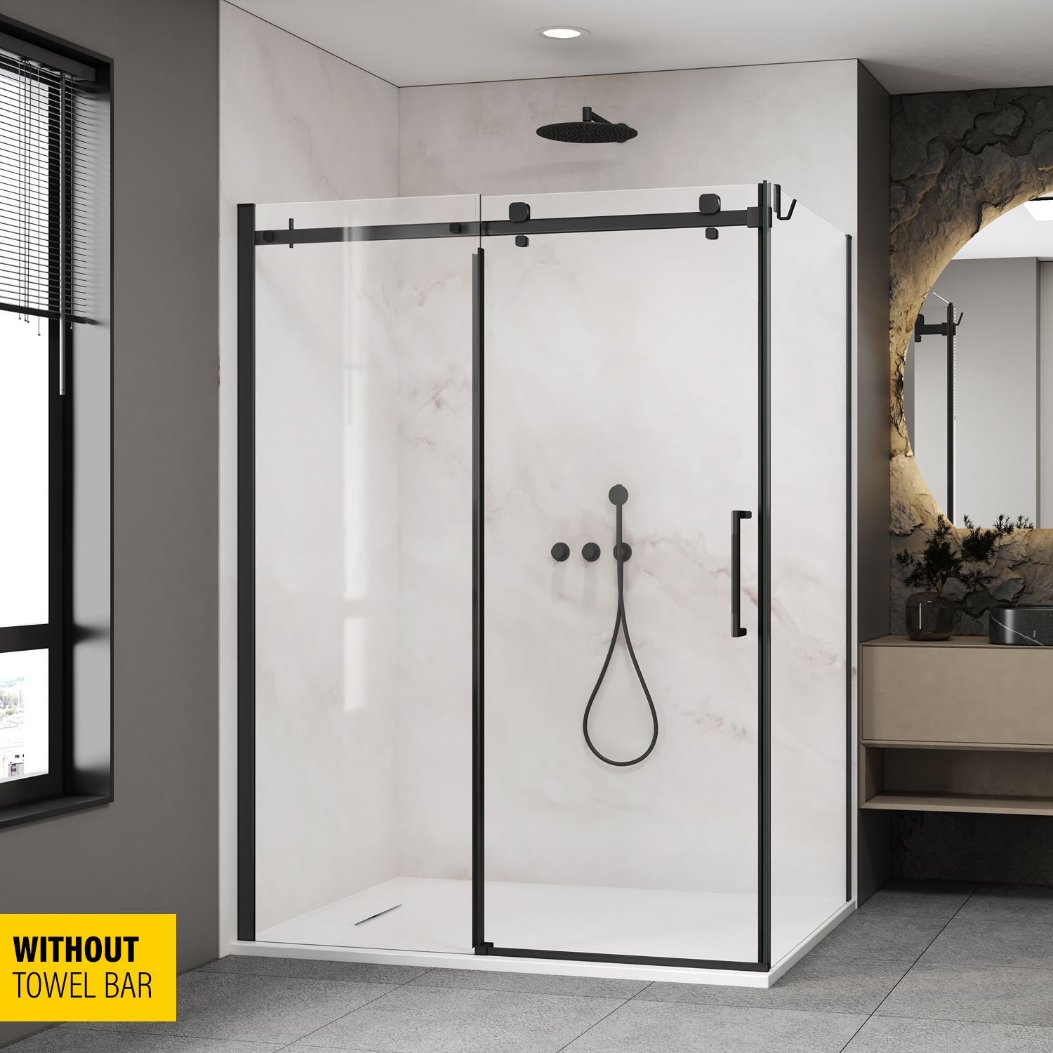 Shower base 60 x 42, in a corner, wall on the left side, in glossy
